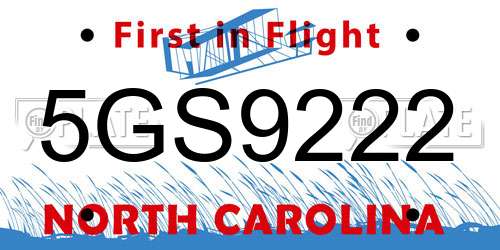 5GS9222 North Carolina License Plate