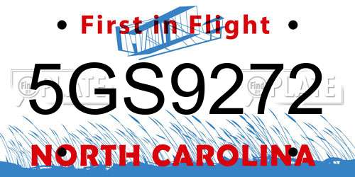 5GS9272 North Carolina License Plate