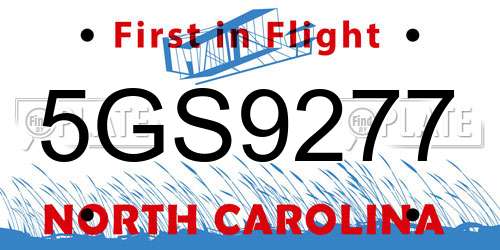 5GS9277 North Carolina License Plate
