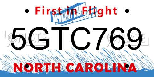 5GTC769 North Carolina License Plate