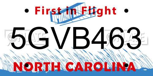 5GVB463 North Carolina License Plate