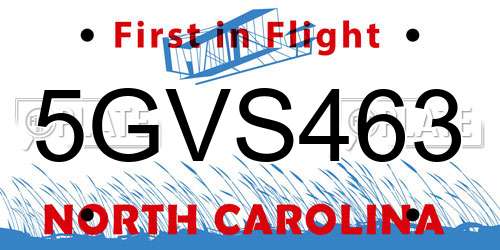 5GVS463 North Carolina License Plate