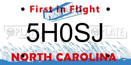 5H0SJ North Carolina License Plate