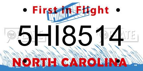 5HI8514 North Carolina License Plate
