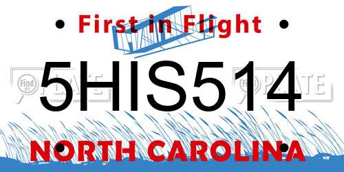 5HIS514 North Carolina License Plate