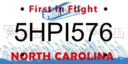 5HPI576 North Carolina License Plate