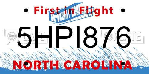 5HPI876 North Carolina License Plate
