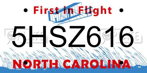 5HSZ616 North Carolina License Plate
