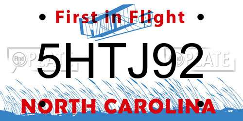 5HTJ92 North Carolina License Plate