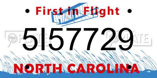 5I57729 North Carolina License Plate