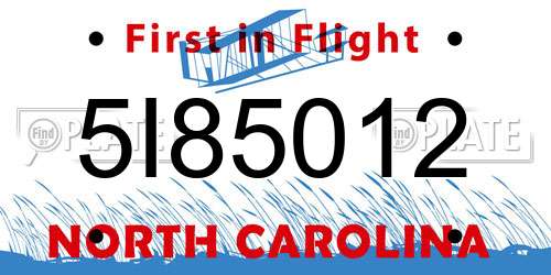 5I85012 North Carolina License Plate