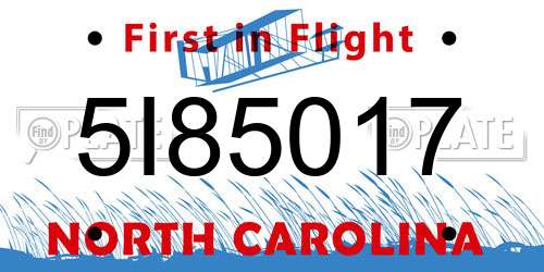 5I85017 North Carolina License Plate
