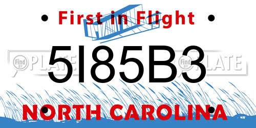5I85B3 North Carolina License Plate