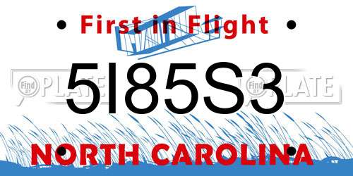 5I85S3 North Carolina License Plate