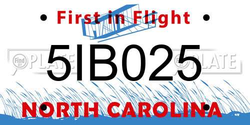 5IB025 North Carolina License Plate