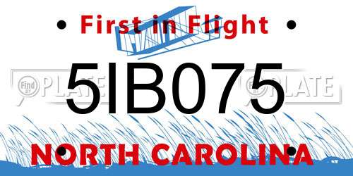 5IB075 North Carolina License Plate