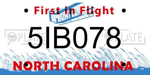 5IB078 North Carolina License Plate