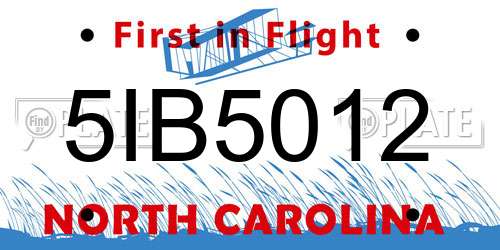 5IB5012 North Carolina License Plate