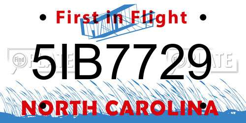5IB7729 North Carolina License Plate