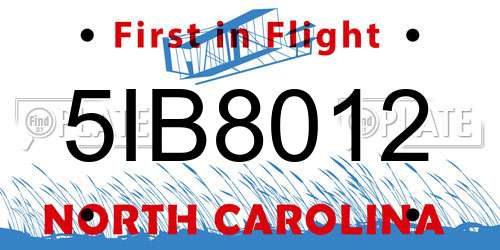 5IB8012 North Carolina License Plate