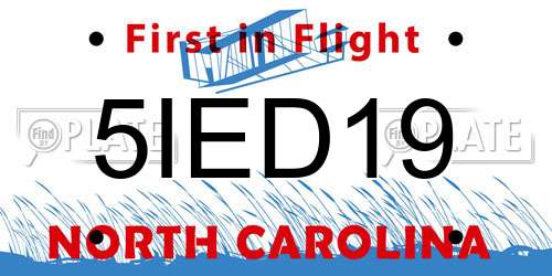 5IED19 North Carolina License Plate
