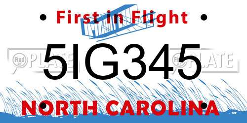 5IG345 North Carolina License Plate