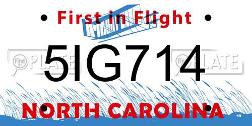 5IG714 North Carolina License Plate