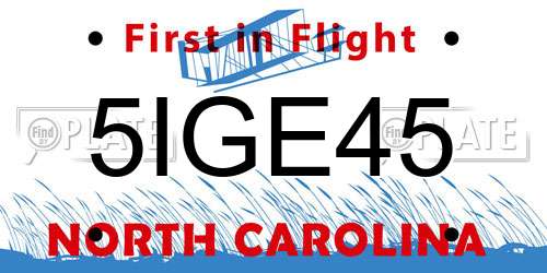 5IGE45 North Carolina License Plate