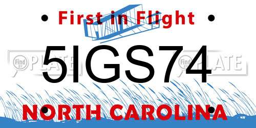 5IGS74 North Carolina License Plate