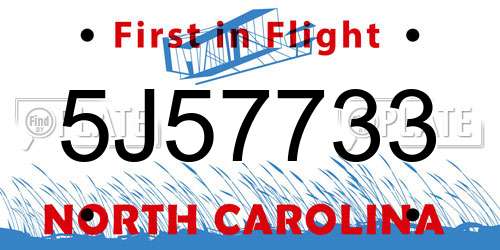 5J57733 North Carolina License Plate