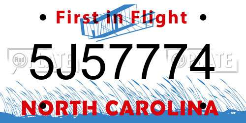 5J57774 North Carolina License Plate