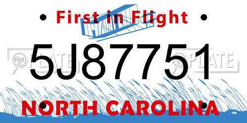 5J87751 North Carolina License Plate