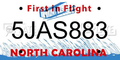 5JAS883 North Carolina License Plate