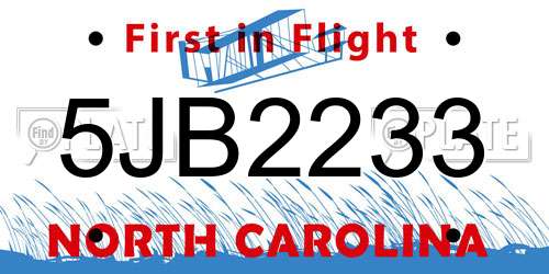 5JB2233 North Carolina License Plate