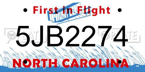 5JB2274 North Carolina License Plate