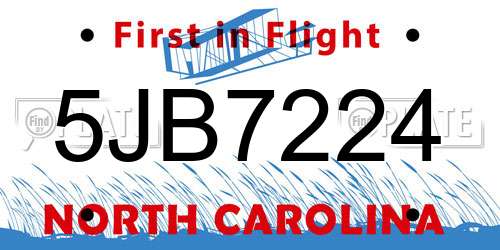 5JB7224 North Carolina License Plate