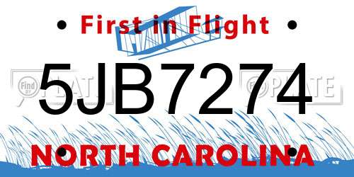 5JB7274 North Carolina License Plate