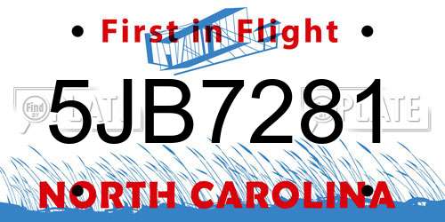 5JB7281 North Carolina License Plate