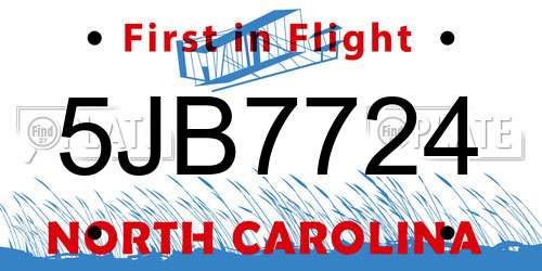 5JB7724 North Carolina License Plate