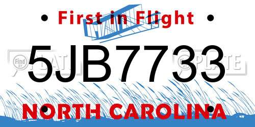 5JB7733 North Carolina License Plate