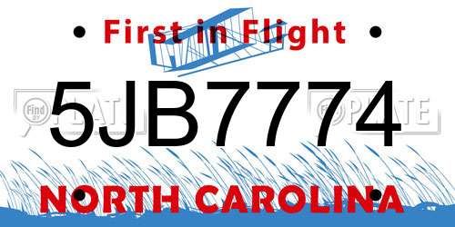 5JB7774 North Carolina License Plate