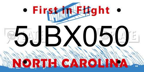 5JBX050 North Carolina License Plate