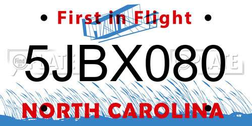5JBX080 North Carolina License Plate