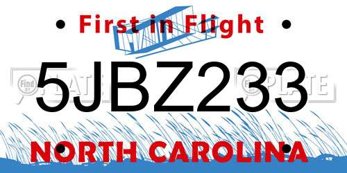 5JBZ233 North Carolina License Plate