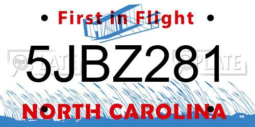 5JBZ281 North Carolina License Plate