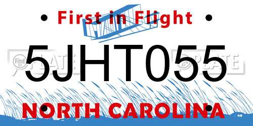 5JHT055 North Carolina License Plate