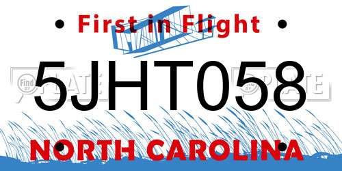 5JHT058 North Carolina License Plate