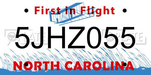 5JHZ055 North Carolina License Plate