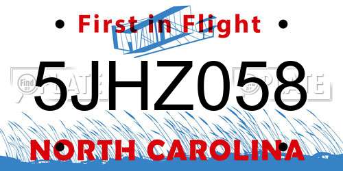 5JHZ058 North Carolina License Plate