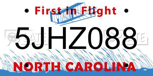 5JHZ088 North Carolina License Plate